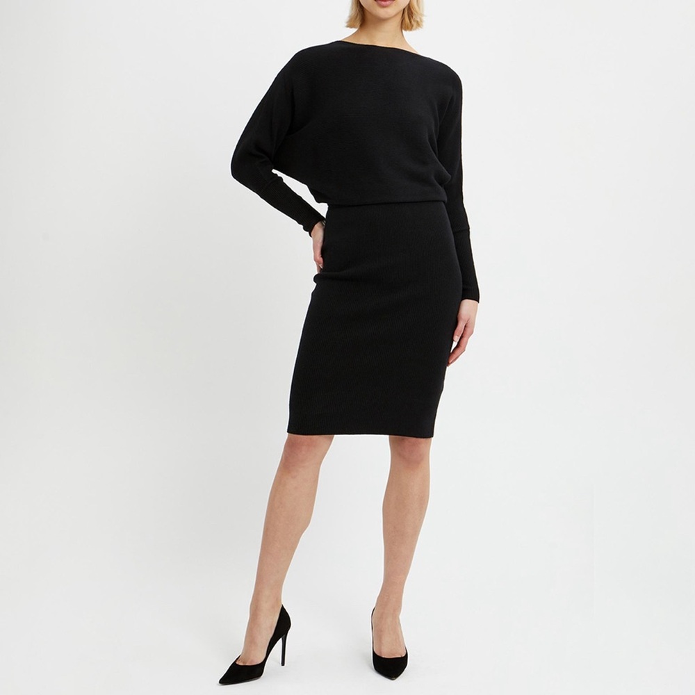 Reiss Black Liola Knitted Drape Dress